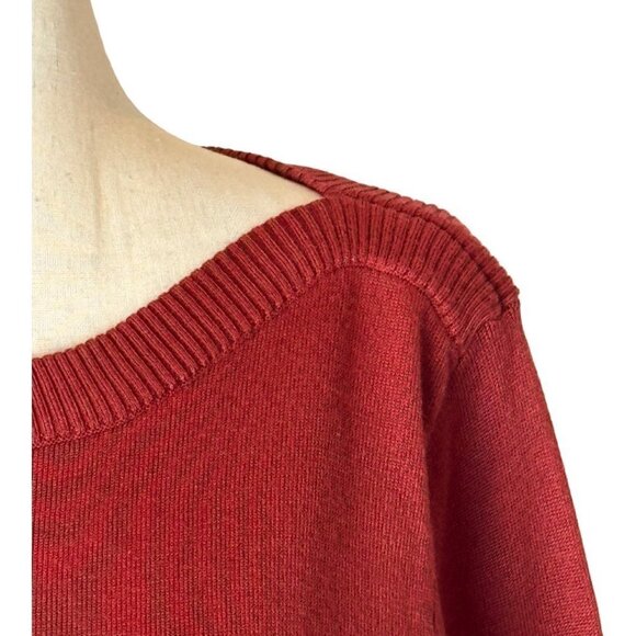 Adrienne Vittadini Sweater Womens S Rust Red Knit Boat Neck Ribbed Detail - Picture 5 of 10